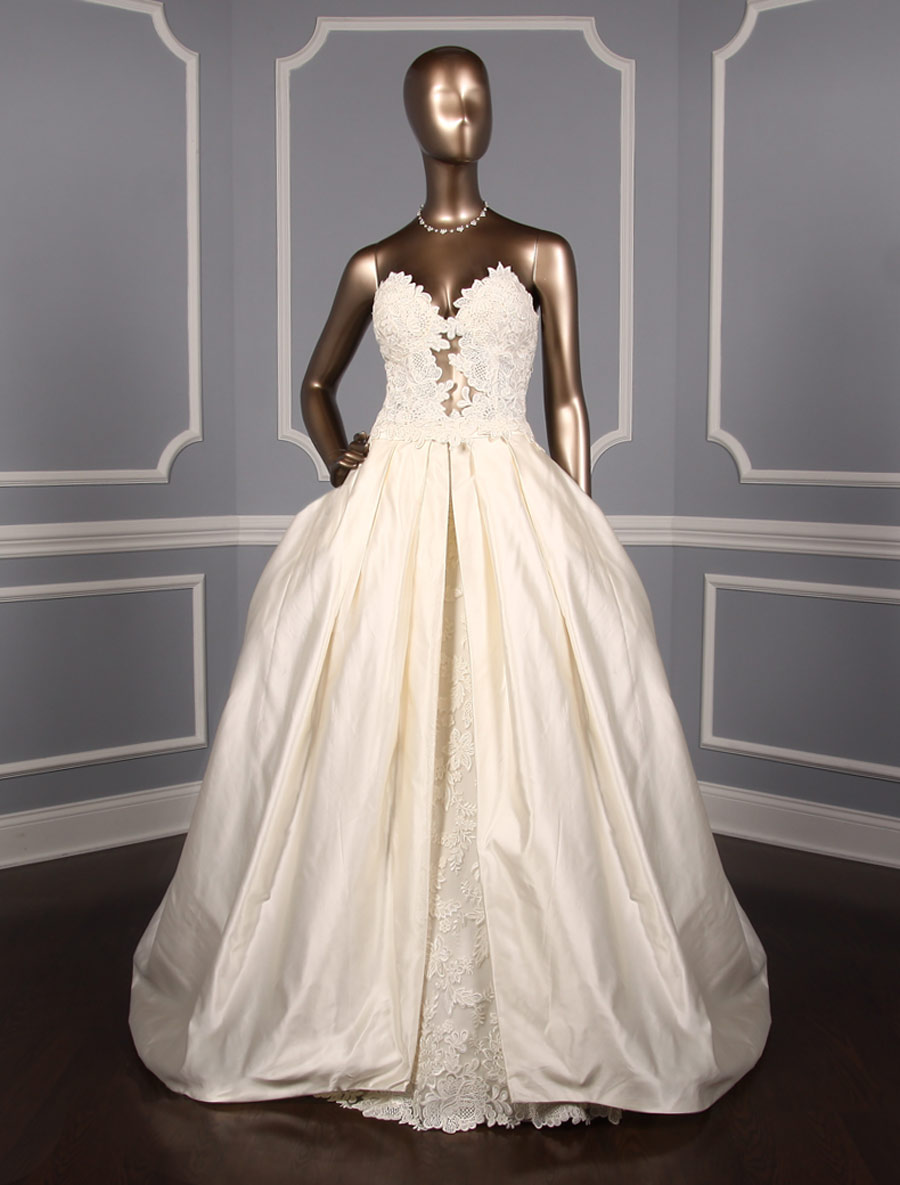 Francesca Miranda Etna Strapless Lace Wedding Dress Ivory Separate Overskirt 10