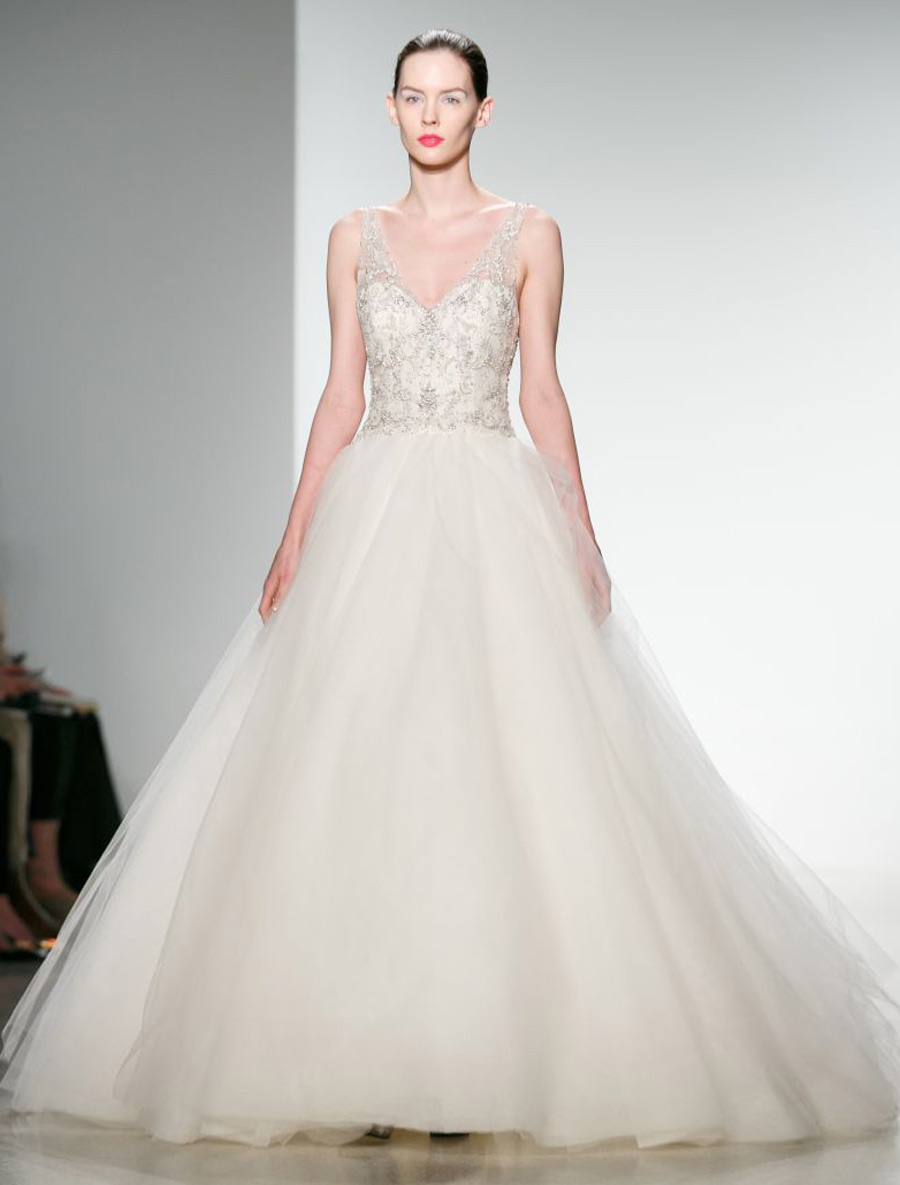 Kenneth Pool Giada K436 D. White Strapless Wedding Dress Beaded Tulle Ballgown