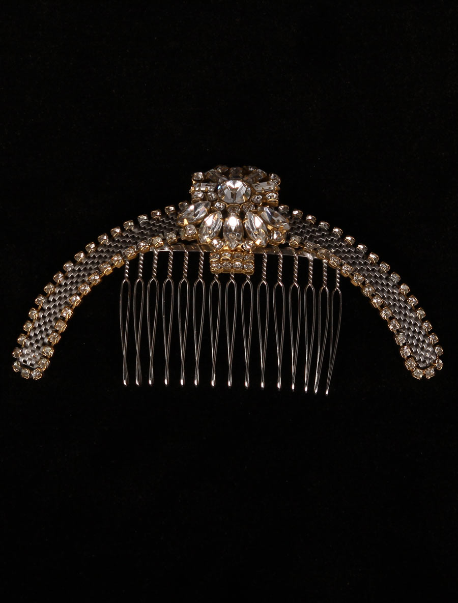 Paris by Debra Moreland White Diamonds Bridal Hair Comb Silver Gold Headpiece
